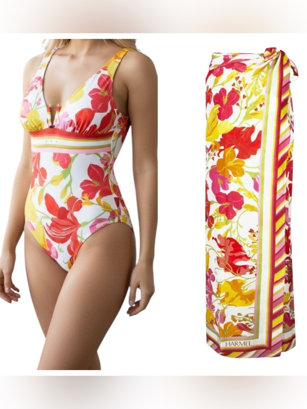 LISE CHARMEL Envolée Florale Luxury Swimsuit & Matching Pareo Set Size M Resort